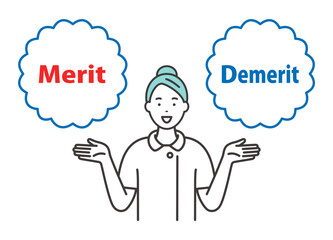 Merit / Demerit：メリットとデメリットの説明をする若い女性看護師