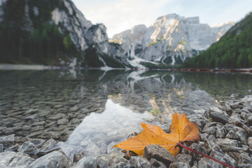 Lake di Braies in Autumn, dolomites, Italy 