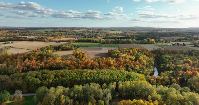 Afternoon autumn fall aerial view of Trumansburg NY USA