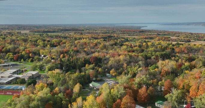 Afternoon autumn fall aerial view of Trumansburg NY USA