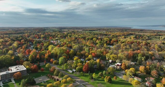 Afternoon autumn fall aerial view of Trumansburg NY USA