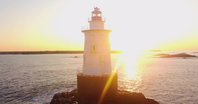 Little Compton, RI USA - Early morning video of the Sakonnet Point Light