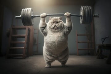 Starke Cartoon Gewichtheber-Katze - Stämmiger Kater trainiert das Gewichtheben im Fitnessstudio