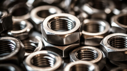 Stainless Steel Nuts. Bolt and Nut in metal.