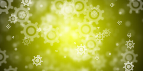 Abstract lemon yellow background with flying cog wheels