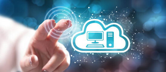 Woman touching a cloud computing concept
