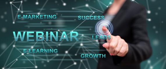 Obraz premium Woman touching a webinar concept
