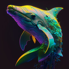 a Day glo art colored cyberpunk dolphin created with Generative AI Technology