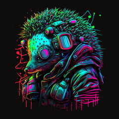 a day glo art colored cyberpunk echidna created with Generative AI Technology