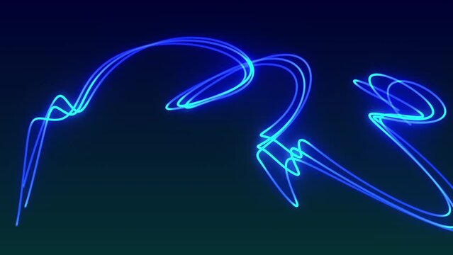 Line Background. Bright blue neon glowing fast moving lines along the trajectory. Fast flying wave Line Background. Animated vortex path on a blue background. 4k animation.