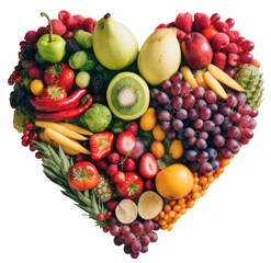 Vegetables and fruits in the shape of heart. Generative AI