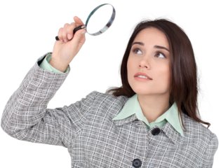 Detective Woman Looking Through Magnifying Glass - Isolated