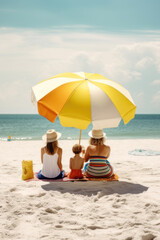 Fototapeta na wymiar Joyful Day at the Beach with family Under a Sunshade, Generative AI