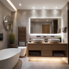 Fototapeta na wymiar Generative ai luxury contemporary modern master bathroom