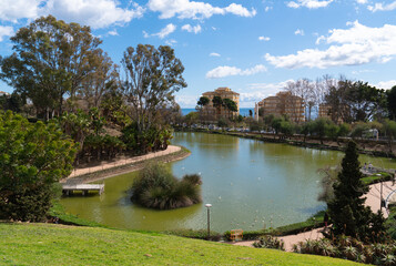 Benalmadena park Parque la Paloma with palm trees Andalusia Spain Costa del Sol