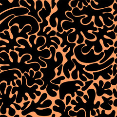 Collage seamless pattern. Trendy minimal flat Matiss style design. Abstract shapes silhouettes on orange background. Hand drawn vector illustration. Texture for packing, print, fabric, textile.