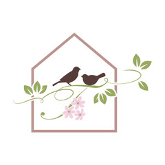 birds floral house, letter t