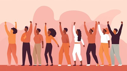 Minimalist illustration of people celebrating victory. Generative AI