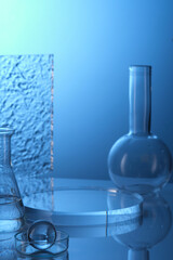 Lab theme. Science and medical background with laboratory glass - boiling flask, erlenmeyer flask...
