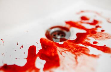 Lots of blood stains in the sink.