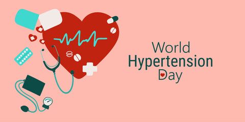 World Hypertension day illustration illustration with heart symbol and world map in line art