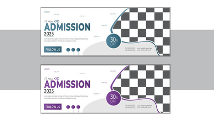 School Education Facebook Cover Page Layout and Kids School Admission Web Banner Design Set. Social Media Cover Template, Web Banner Timeline Design. Advertisement, Marketing, Promotion.