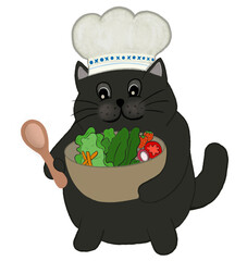 Cat making salad
