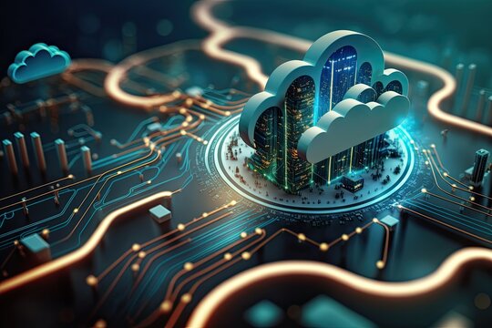 Cloud computing for digital storage and transfer big data on internet.futuristic.Generative AI