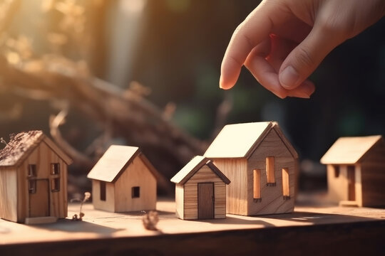 Hand holding house with Buy or Rent. Real estate investment concept. Generative AI