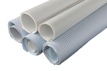 rolled checkered paper, notebook paper, on isolated black