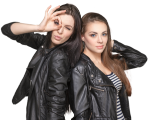 Pretty fashion women wearing fashionable black clothes isolated on white background