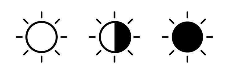 Half and full sun icon. Vector symbol illustration. Sun phase set.