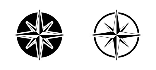 Black compass vector icon set. Compass with black arrow. North sign.