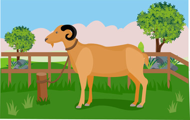 Obraz na płótnie Canvas vector illustration of a goat with a landscape background