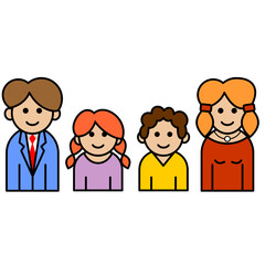 Family icon Boy, Girl, Mother and Father. Colorful line art cartoon style, editable vector icon file on transparent background. 