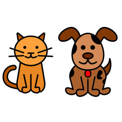Dog and Cat icon. Colorful line art cartoon style, editable vector file on transparent background.