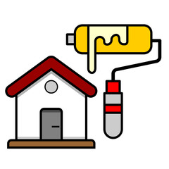 House painting icon. Colorful line art cartoon style, editable vector file on transparent background.