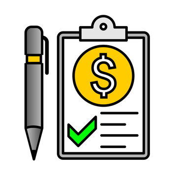 recommend clip art: Pen and signed contract icon. Colorful line art cartoon style, editable vector file on transparent background.