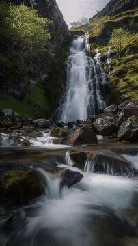 Imaginary waterfall in Scandinavia, AI generative image © Friedbert