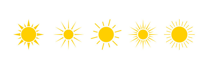 Summer Sun Icon. Hot yellow sun symbols design. Sun sign elements vector illustration
