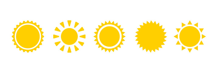 Summer Sun Icon. Hot yellow sun symbols design. Sun sign elements vector illustration