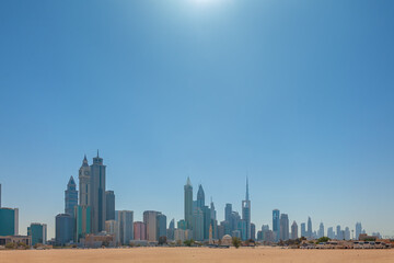 Panorama of skyscrapers. Sunny day. United arab emirates