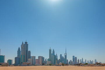 Obraz premium Panorama of skyscrapers. Sunny day. United arab emirates