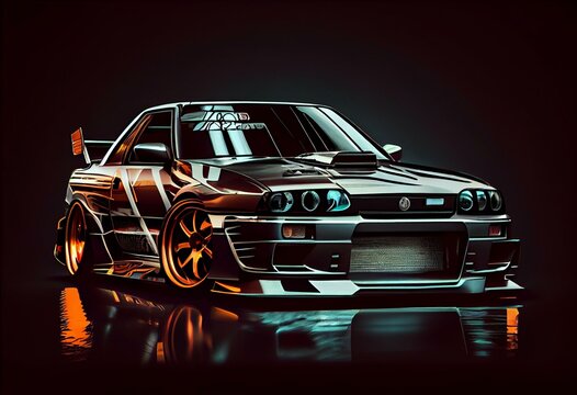 Graphic depiction of a Nissan Skyline R32 GTR. Generative AI