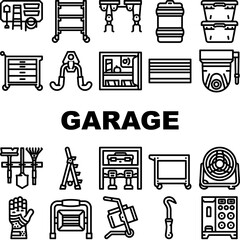 garage accessories tool service icons set vector
