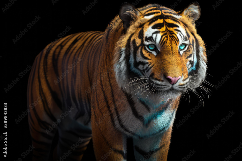 Wall mural tiger with a black background - made with generative ai