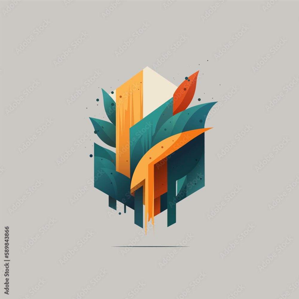 Poster futuristic initial logo design with geometric leaf pattern. abstract nature. vector design template 