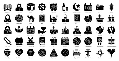 Religion Glyph Icons Christian Religous Bible Icon Set in Glyph Style 50 Vector Icons in Black