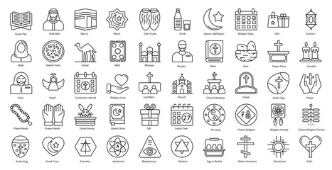 Religion Thin Line Icons Christian Religous Bible Icon Set in Outline Style 50 Vector Icons in Black