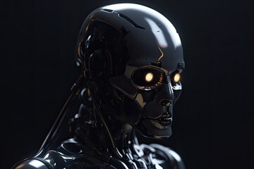 Dark AI robot portrait. generative ai